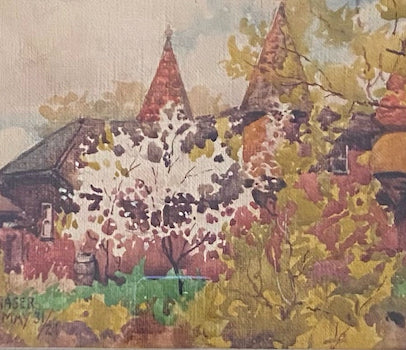 Turrets Behind The Trees, watercolour by Frederick Fraser